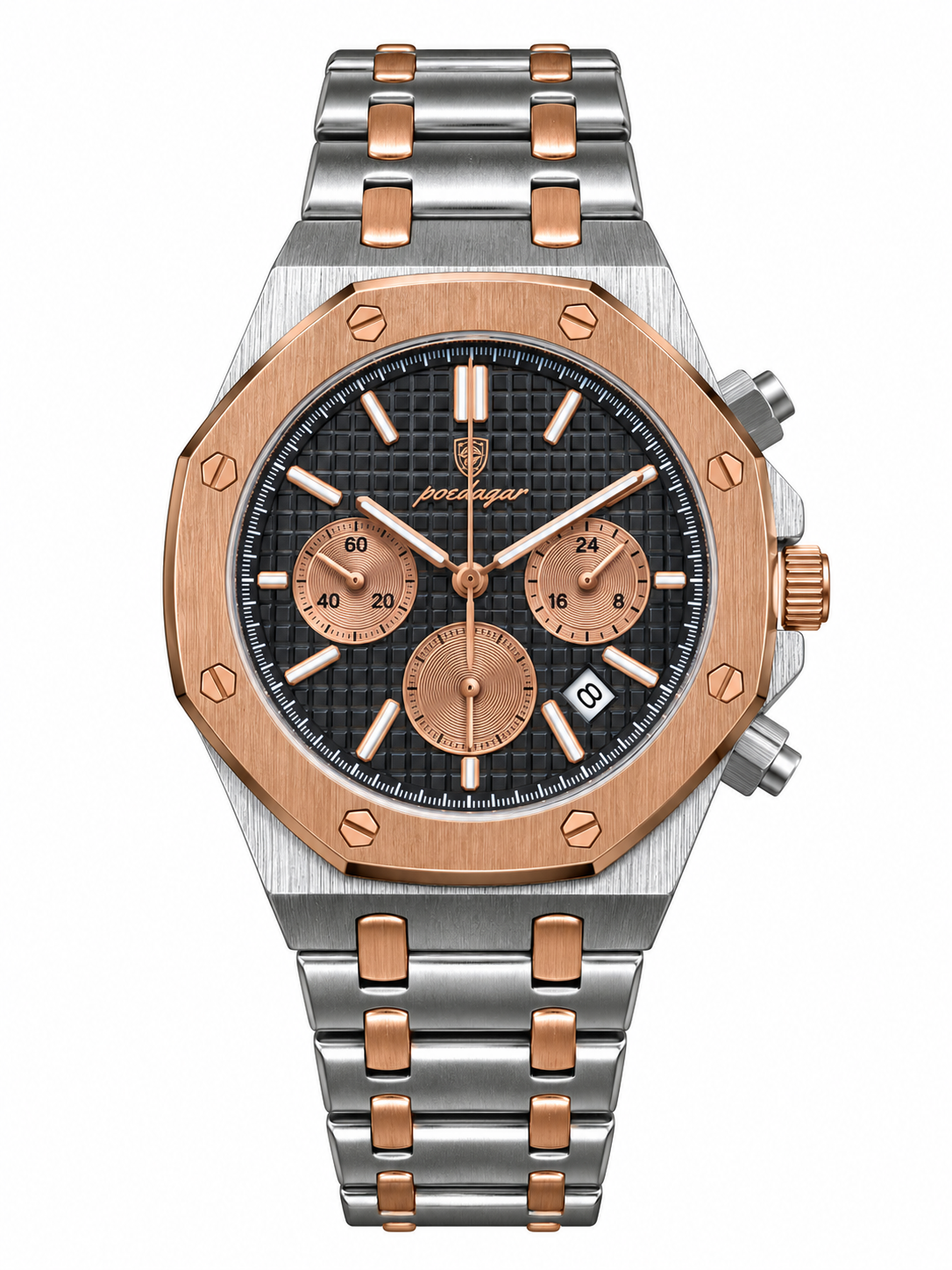 POEDAGAR 997 SGBLK Luxury Men's Watches Stainless Steel Date Chronograph