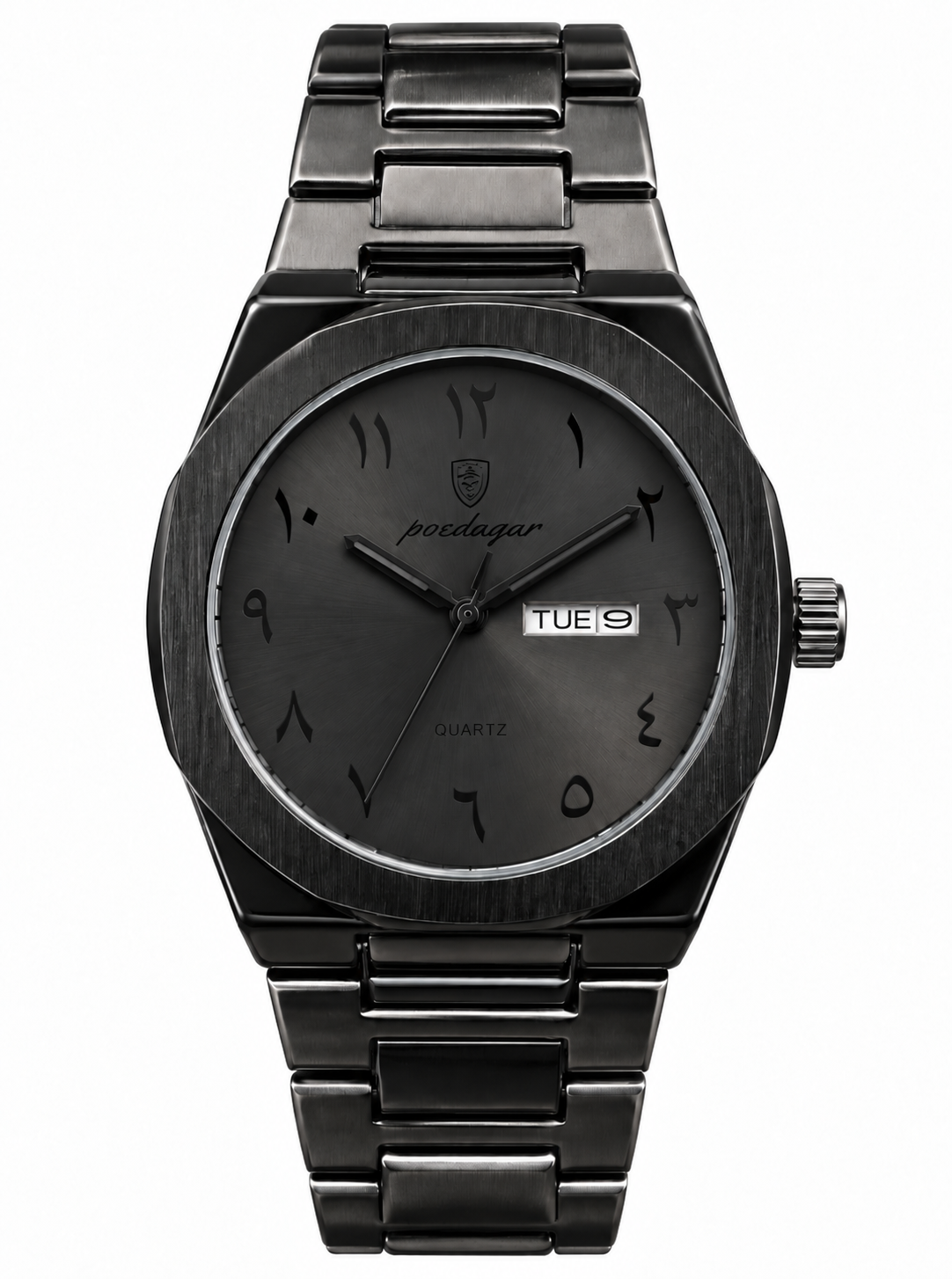 POEDAGAR Arabic Aura 901 BBLK Luxury Stainless Steel Quartz Watch