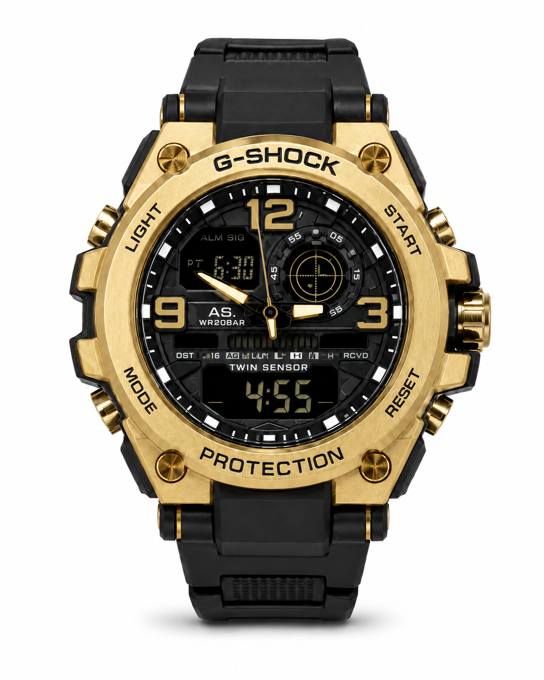 G Shock Dual Clock Men’s Sports Watch Water Resistant - Black Gold