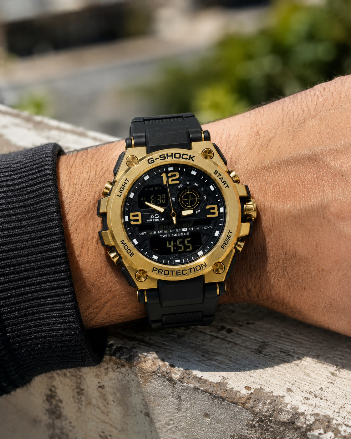 G Shock Dual Clock Men’s Sports Watch Water Resistant - Black Gold