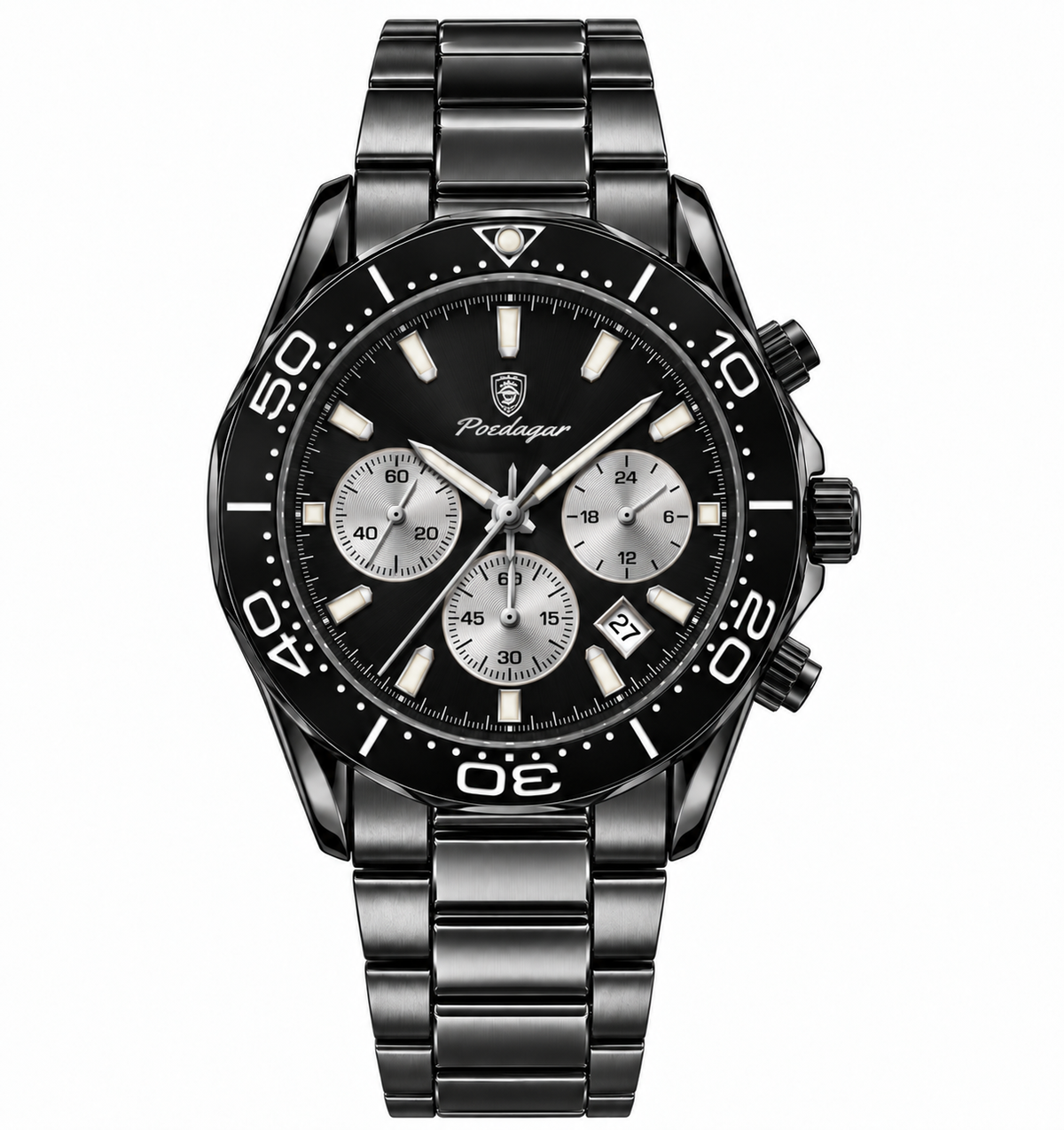 POEDAGAR 912 BBLK Men's Luxury Chronograph Watch