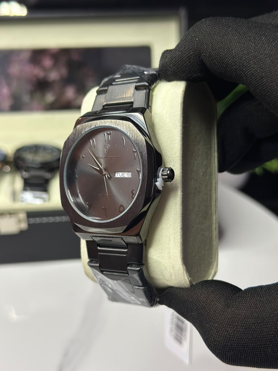 POEDAGAR Arabic Aura 901 BBLK Luxury Stainless Steel Quartz Watch