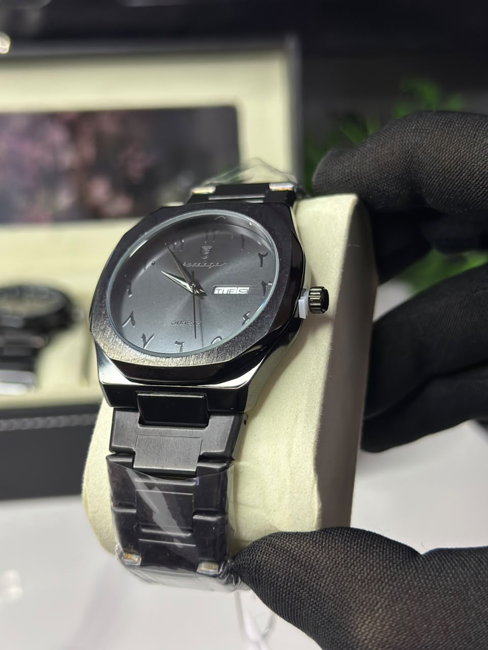 POEDAGAR Arabic Aura 901 BBLK Luxury Stainless Steel Quartz Watch
